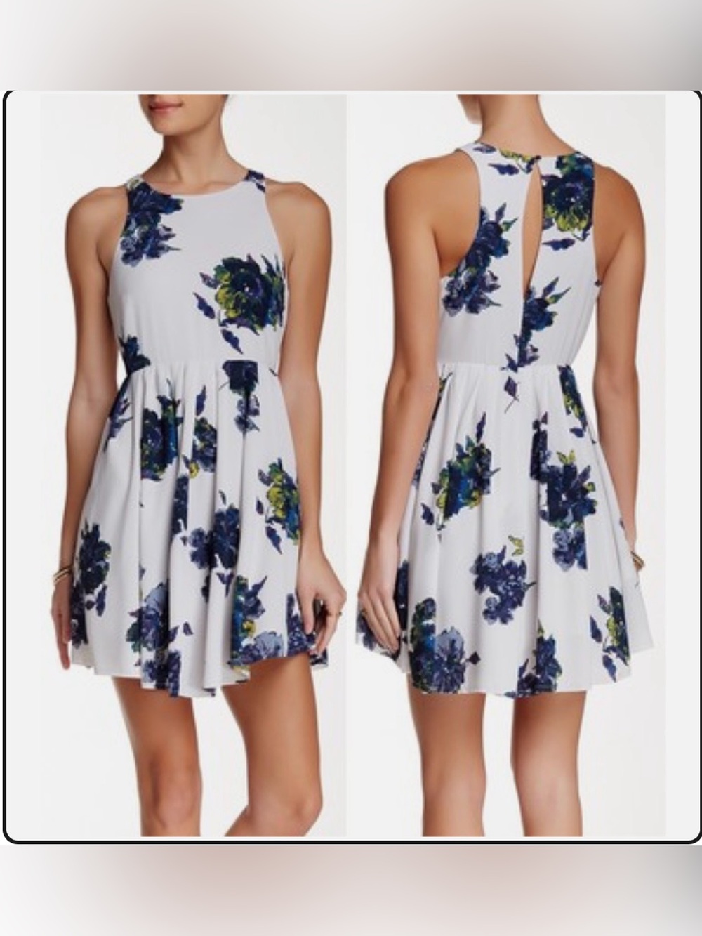 Free People Cloud Combo White Floral Casual Sleeveless Pleated Mini Dress M/L - Picture 2 of 15